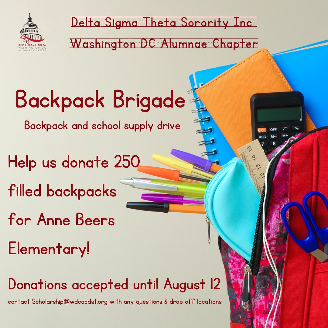 It’s back to school time! 🎒📚✏️

Help us support Anne Beers Elementary School in Ward 7 by supplying them with 250 filled backpacks to start their school year. 

Donations are currently being accepted until August 12th! 
Link in our bio with supply list and information on where to drop off or mail donations.

#wdcac #wdcacdst #dst1913 #easternregiondst #ward7dc #dcschools #giveback
